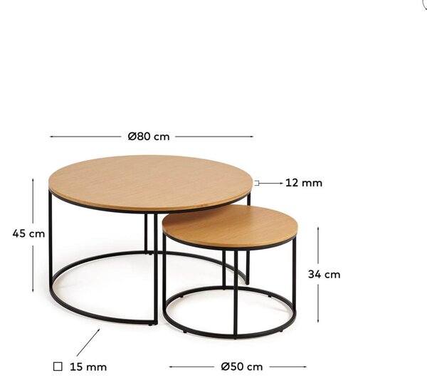 MUZZA Set 2 odkladacích stolíkov noya Ø 80 / Ø 50 cm dub