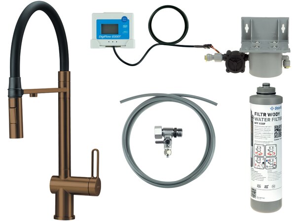 Deante Drezová batéria Magnetic s flexibilným ramienkom a sprchou v kompletu s filtrom vody - BRMFC75M, brúsený bronz