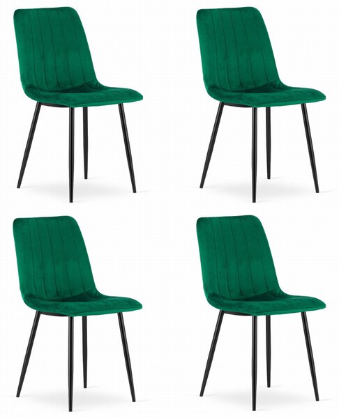 Set 4 kresiel LAVA - tmavozelený zamat / čierne nohy