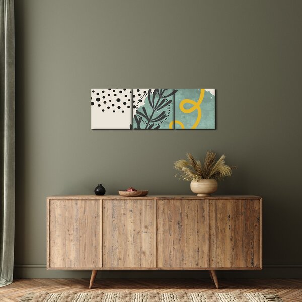 Obraz - Abstraktné listy N⁰1 (s hodinami) (90x30 cm)