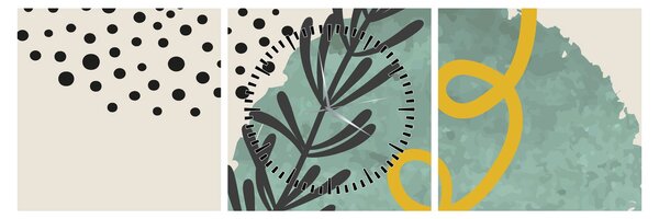 Obraz - Abstraktné listy N⁰1 (s hodinami) (90x30 cm)