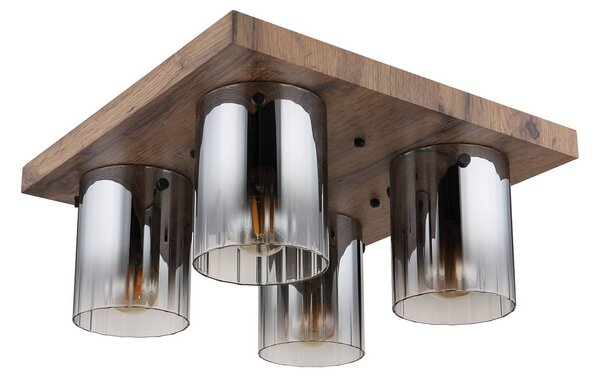 Stropné svietidlo Underwood, dĺžka 41 cm, hnedá/dymovo sivá, MDF, Hliník / sivá / zinok, Obývacia izba / jedáleň, Sklo, Závesné svietidlo