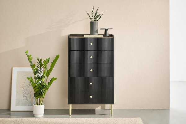 KOMODA, čierna, farba duba, 70/121,6/40 cm Xora - Komody, Online Only
