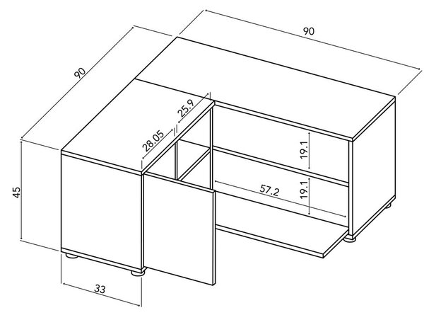 TV stolík v dekore duba v bielo-prírodnej farbe 90x45 cm Angle – TemaHome