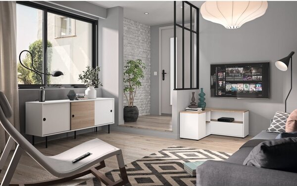 TV stolík v dekore duba v bielo-prírodnej farbe 90x45 cm Angle – TemaHome