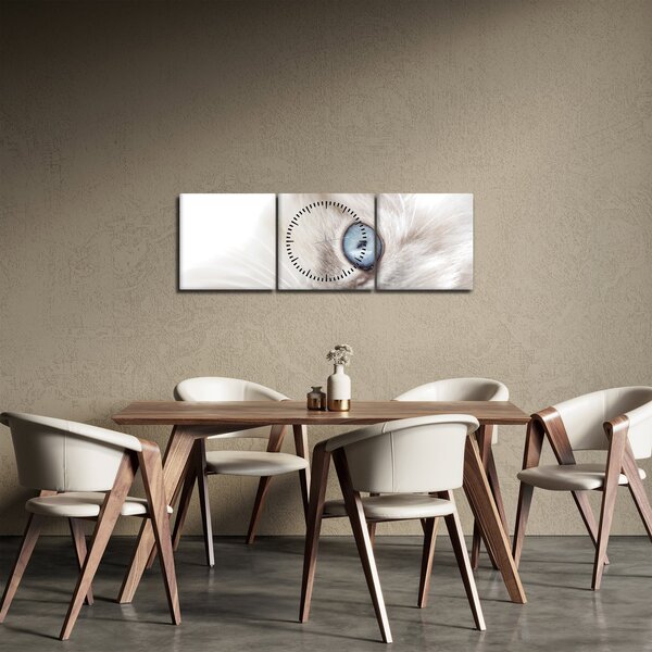 Obraz - Mačka s modrými očami (s hodinami) (90x30 cm)