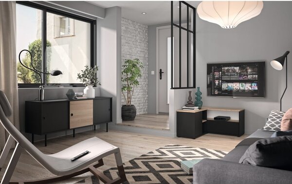 TV stolík v dekore duba v čierno-prírodnej farbe 90x45 cm Angle – TemaHome