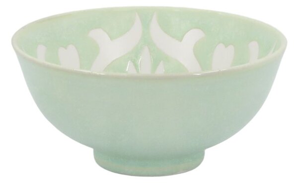 Zelená porcelánová miska s kvetmi vo vnútri Arés - Ø12*5,5 cm - Chic Antique