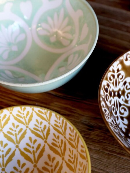 Zelená porcelánová miska s kvetmi vo vnútri Arés - Ø12*5,5 cm - Chic Antique