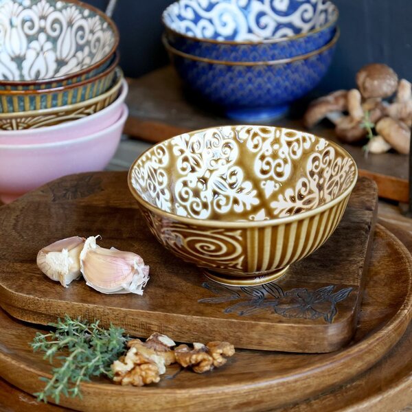Ružová porcelánová miska s kvetmi vo vnútri Arés - Ø12*5,5 cm / 300ml - Chic Antique