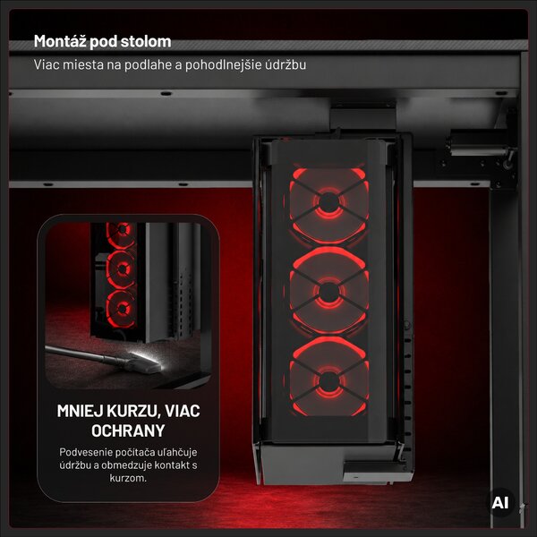 Držiak na PC pod stôl, závesný, pre herný setup, čierny: Diablo PC Holder