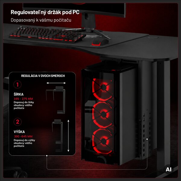 Držiak na PC pod stôl, závesný, pre herný setup, čierny: Diablo PC Holder