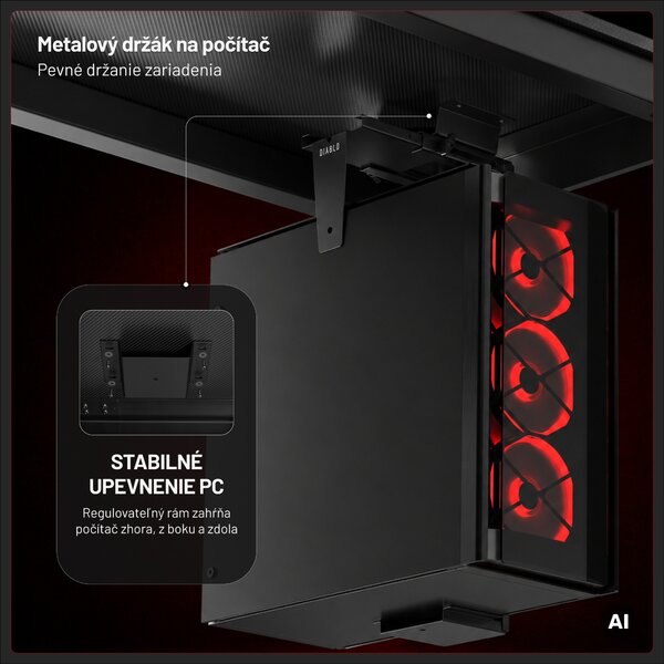 Držiak na PC pod stôl, závesný, pre herný setup, čierny: Diablo PC Holder