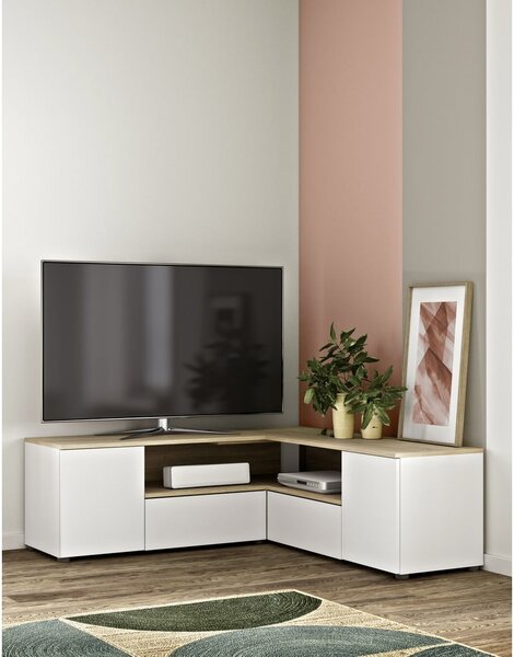 TV stolík v dekore duba v bielo-prírodnej farbe 130x46 cm Angle – TemaHome
