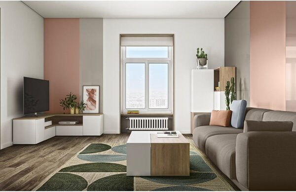 TV stolík v dekore duba v bielo-prírodnej farbe 130x46 cm Angle – TemaHome