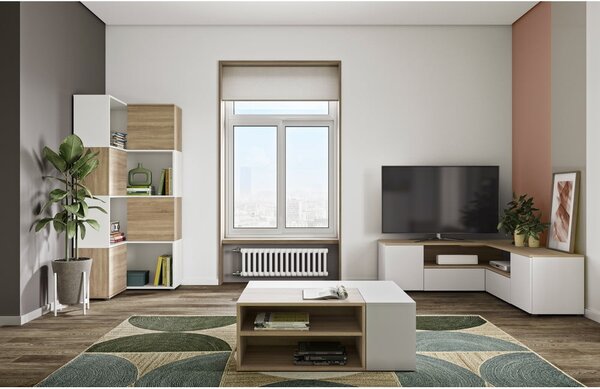 TV stolík v dekore duba v bielo-prírodnej farbe 130x46 cm Angle – TemaHome