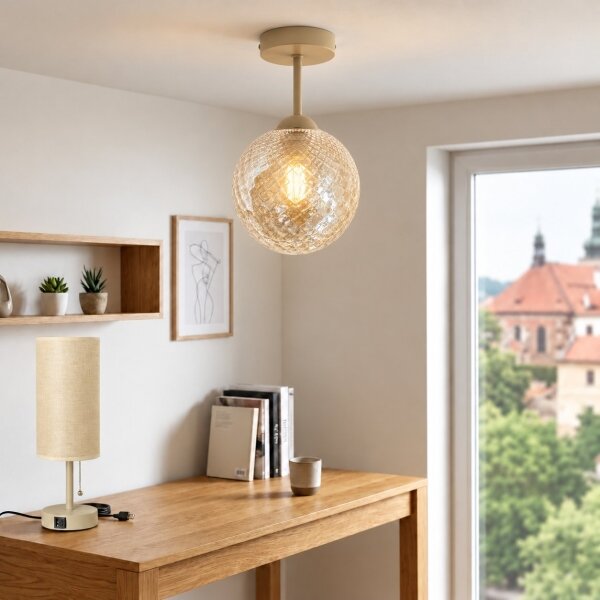 BRILAGI - LED Prisadený luster R GLASS 1xE27/60W/230V pr. 17 cm béžová/dymovo-béžová