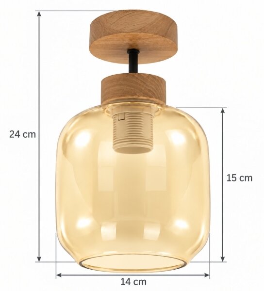 BRILAGI - LED Prisadený luster R GLASS 1xE27/60W/230V pr. 14cm dub/dymovo béžová