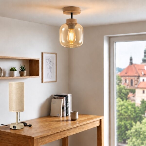 BRILAGI - LED Prisadený luster R GLASS 1xE27/60W/230V pr. 14cm dub/dymovo béžová