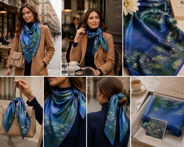 PAOLA RIVELLI Šatka, 90x90 cm Claude Monet Water Lilies (Krásna šatka v originálnom darčekovom baleni z úplne novej kolekcie The Divine Collection značky Paola Rivelli. - Uvádzacia zľava -28%. Nenechajte si ujsť!)