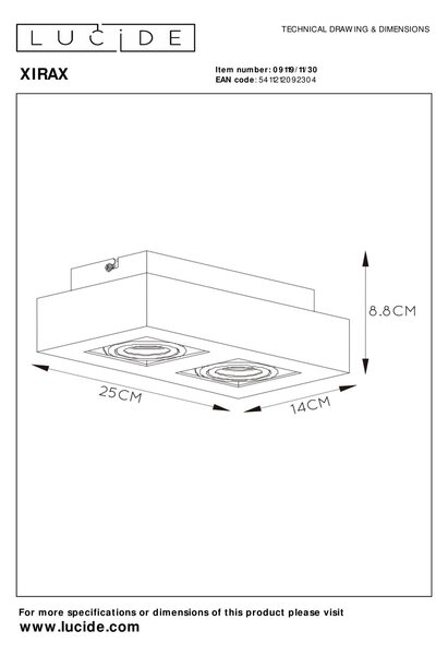 Lucide 09119/11/30 stropné bodové svietidlo Xirax 2x5W | GU10 | 2200-3000K - Dim to warm