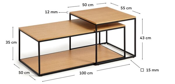 Okrúhle konferenčné stolíky s doskou v dubovom dekore v prírodnej farbe v súprave 2 ks 50x100 cm Yoana – Kave Home
