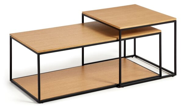 Okrúhle konferenčné stolíky s doskou v dubovom dekore v prírodnej farbe v súprave 2 ks 50x100 cm Yoana – Kave Home