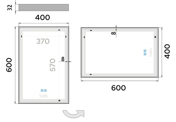 Nimco LED zrkadlo 400x600 s dvoma dotykovými senzormi - ZP 13000VX