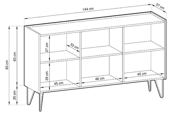 KOMODA EDEN ČIERNOŠEDÁ + MRAMOR 144 cm