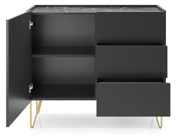 KOMODA EDEN ČIERNOŠEDÁ + MRAMOR 97 cm