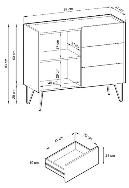 KOMODA EDEN ČIERNOŠEDÁ + MRAMOR 97 cm