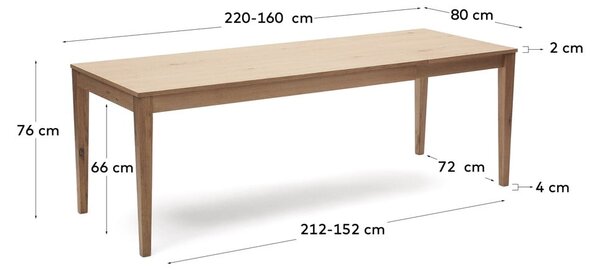 Rozkladací jedálenský stôl s doskou v dubovom dekore v prírodnej farbe 80x160 cm Yain – Kave Home