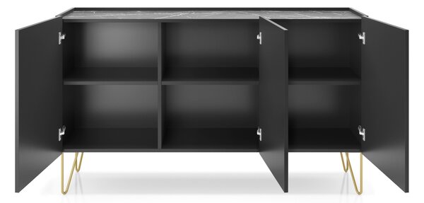 KOMODA EDEN ČIERNOŠEDÁ + MRAMOR 144 cm