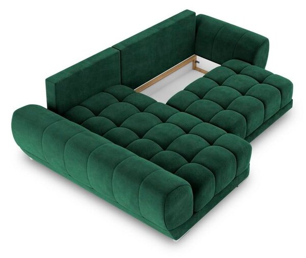 Tmavozelená rozkladacia rohová pohovka so zamatovým poťahom Windsor & Co Sofas Nuage, ľavý roh