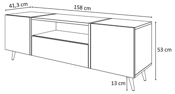TV STOLÍK SANTINO DUB FLAGSTAFF + ČIERNY + NOŽIČKY 158 cm