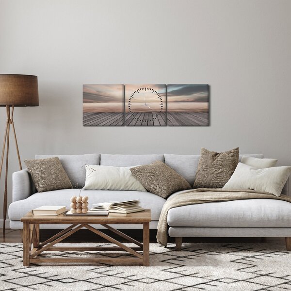 Obraz - Mólo pri západe slnka (s hodinami) (90x30 cm)