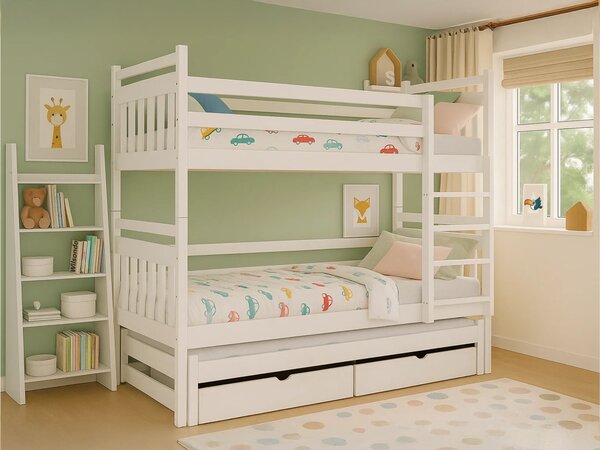 Wilsondo Poschodová posteľ s prístelkou Petra 5 - biela Rozmer: 180x80