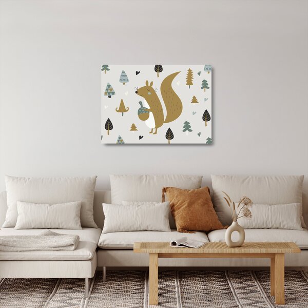 Sklenený obraz - Veverička s orieškom (70x50 cm)
