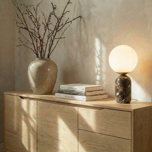 Lindby Stolová lampa Lennes x Eva Söllner, hnedá, mramor, Ø20cm, Hnedá / hrdzavá, Obývacia izba / jedáleň, Kameň, Moderný, Stojacie svietidlo