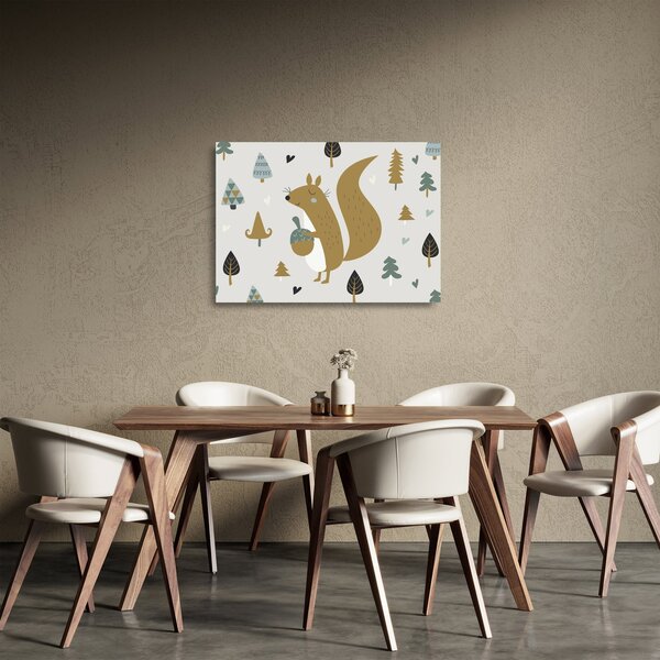 Sklenený obraz - Veverička s orieškom (70x50 cm)