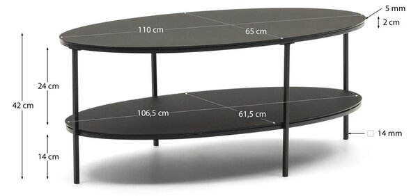 Čierny konferenčný stolík so sklenenou doskou 65x110 cm Fideia – Kave Home