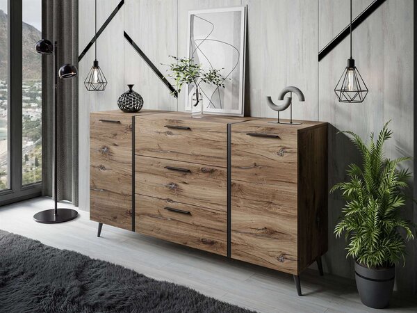 KOMODA SANTINO NA NOŽIČKÁCH DUB FLAGSTAFF + ČIERNY 158 cm