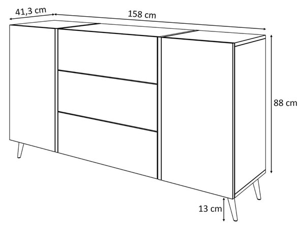 KOMODA SANTINO NA NOŽIČKÁCH DUB FLAGSTAFF + ČIERNY 158 cm