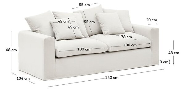 Biela ľanová pohovka 240 cm Nora – Kave Home