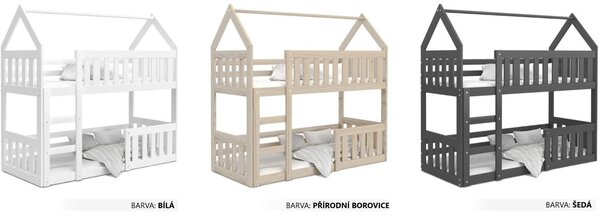 MAXMAX Detská poschodová domčeková posteľ z masívu borovice MINI s Montessori lôžkom - 160x80 cm - biela