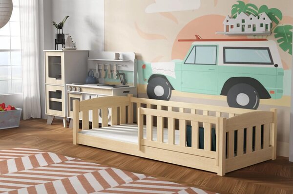 MAXMAX Detská Montessori posteľ z masívu borovice BEN - 200x90 cm - PRÍRODNÁ BOROVICA