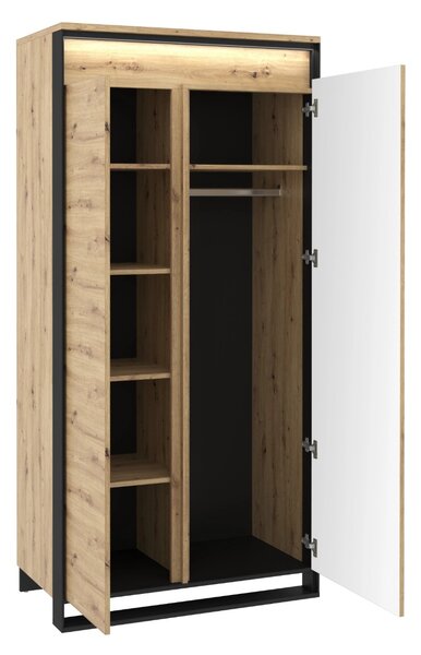Šatníková skriňa MAXIMO s osvetlením Dub Artisan / čierna 95 cm