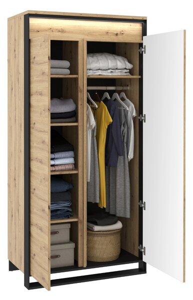 Šatníková skriňa MAXIMO s osvetlením Dub Artisan / čierna 95 cm