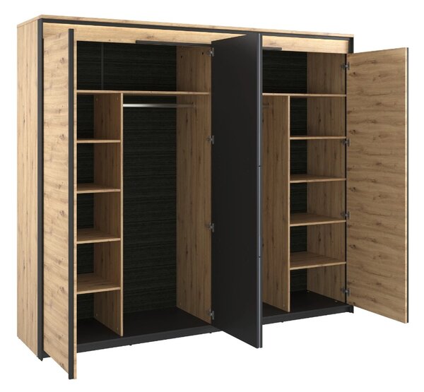 Šatníková skriňa s osvetlením MAXIMO Dub Artisan / čierna 250 cm