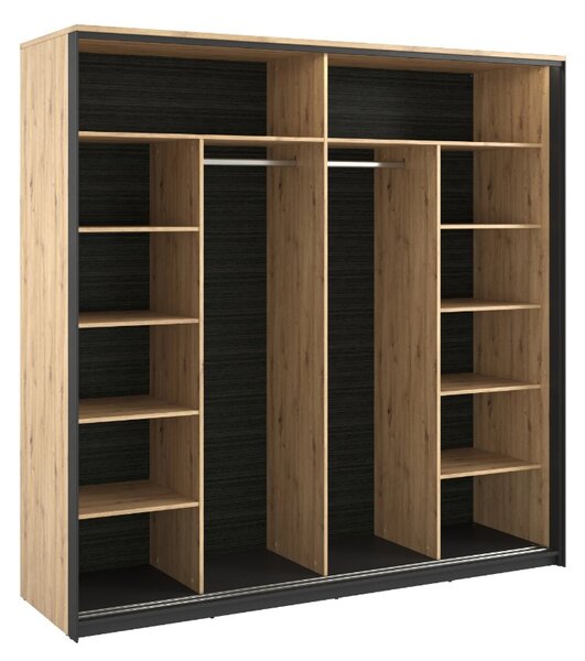 Šatníková skriňa s posuvnými dverami a osvetlením MAXIMO Dub Artisan / čierna 220 cm